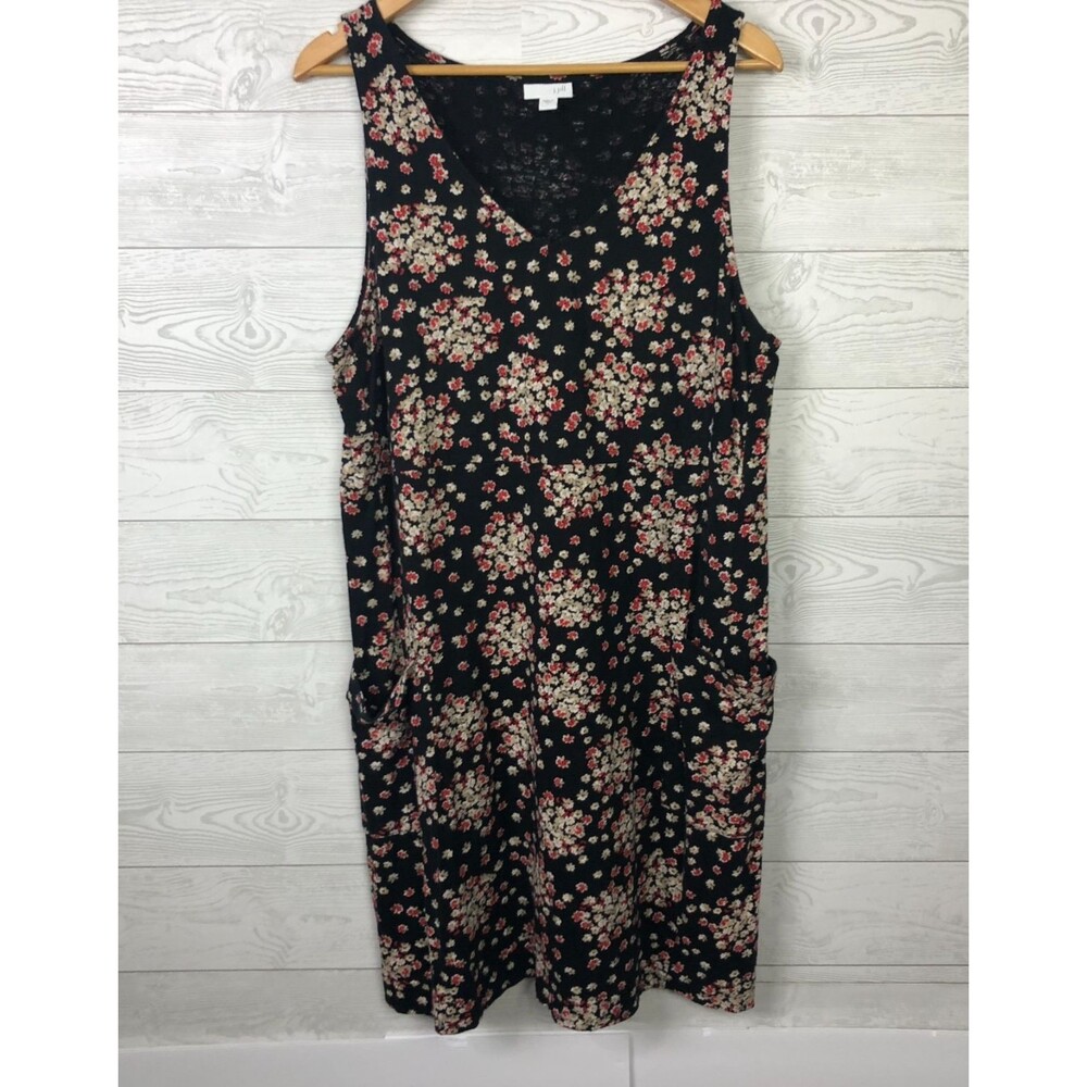 J Jill Women's Large Floral Print V Neck Sleeveless Sundress Pockets 100% Cotton
